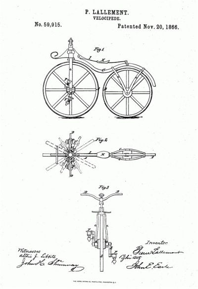 Picture Of Pierre Lallement Bicycle Patent 1866
